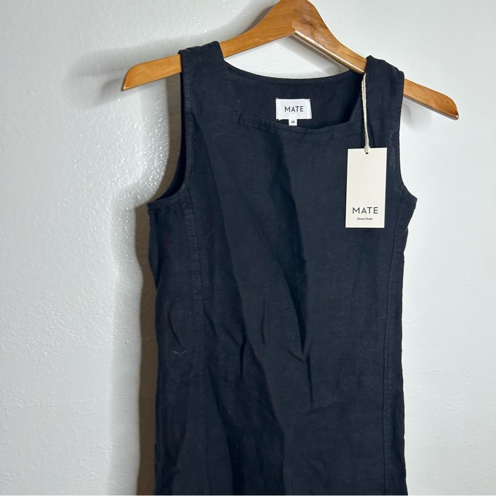 NWT MATE The Label 100% Organic Linen Sqaure Neck Mini Dress Black Size XS